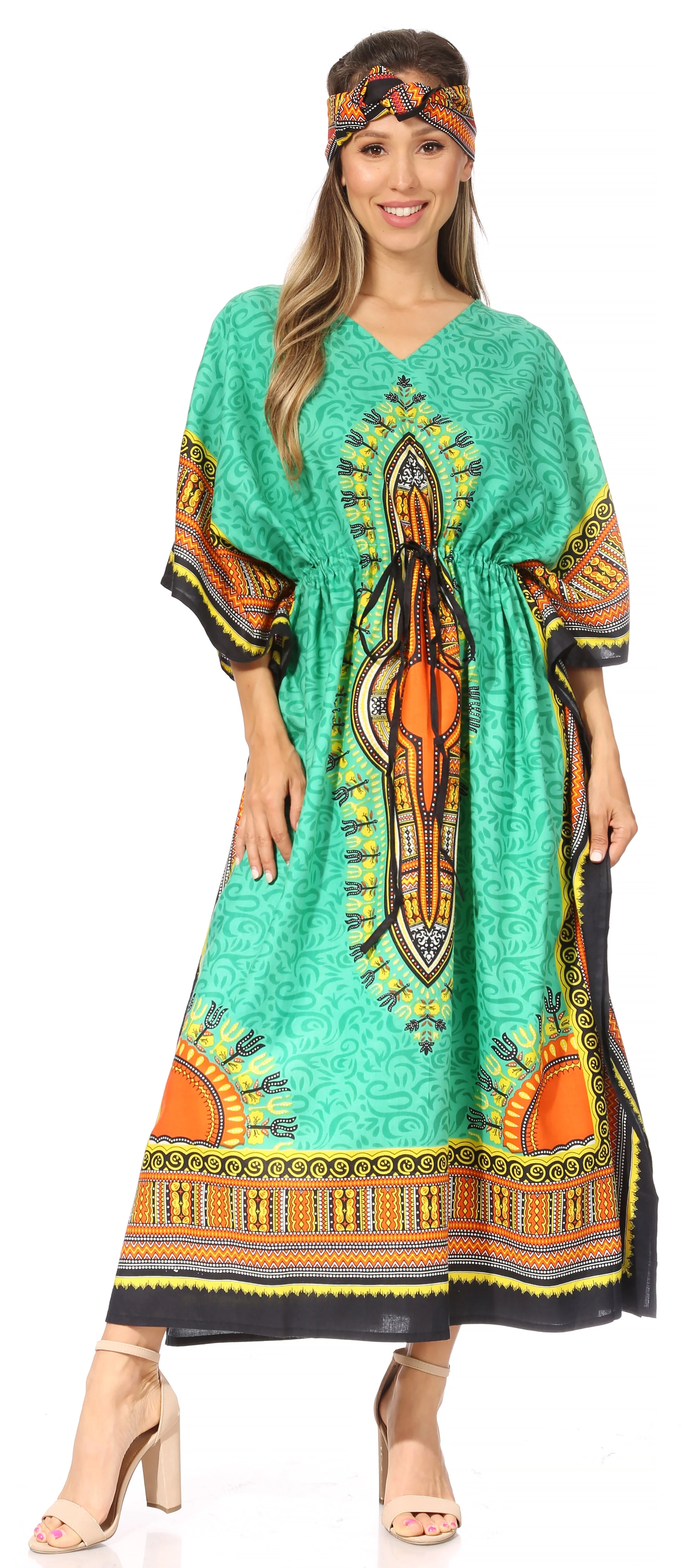 Sakkas Mera Women's Long Loose Short Sleeve Summer Casual Caftan Kaftan Dress - Image 86