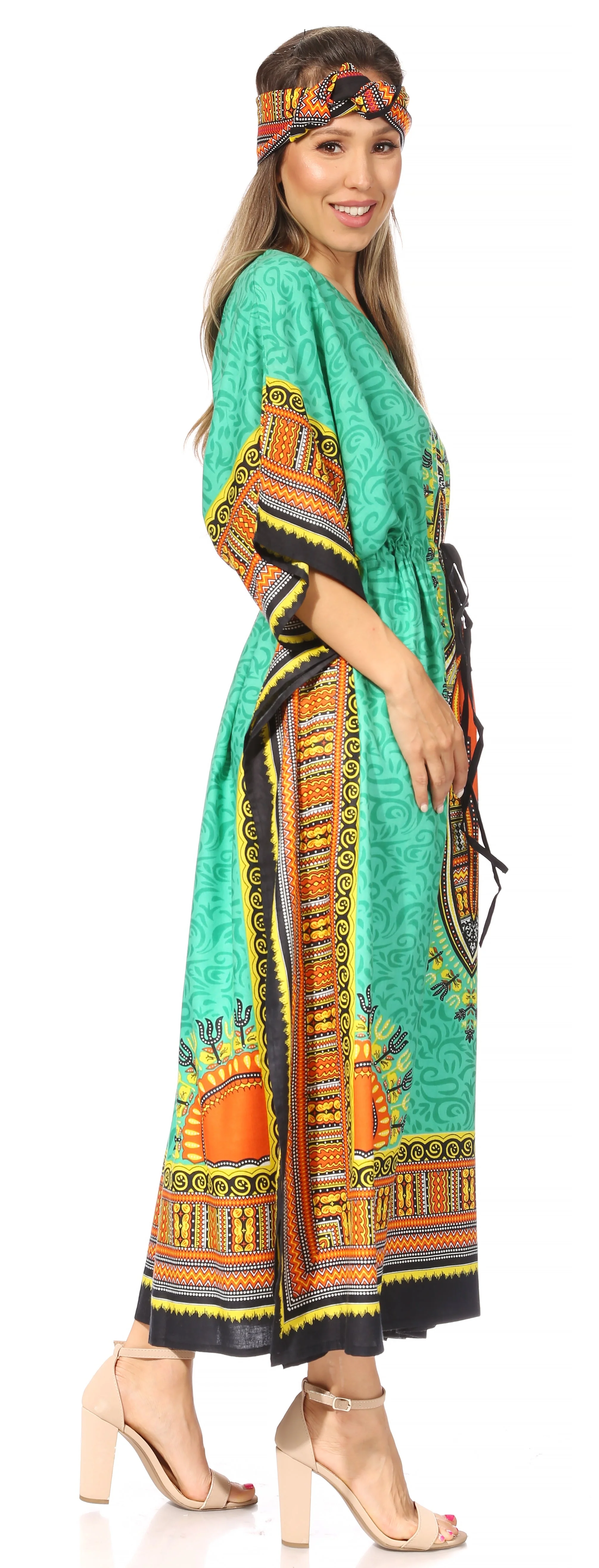 Sakkas Mera Women's Long Loose Short Sleeve Summer Casual Caftan Kaftan Dress - Image 89