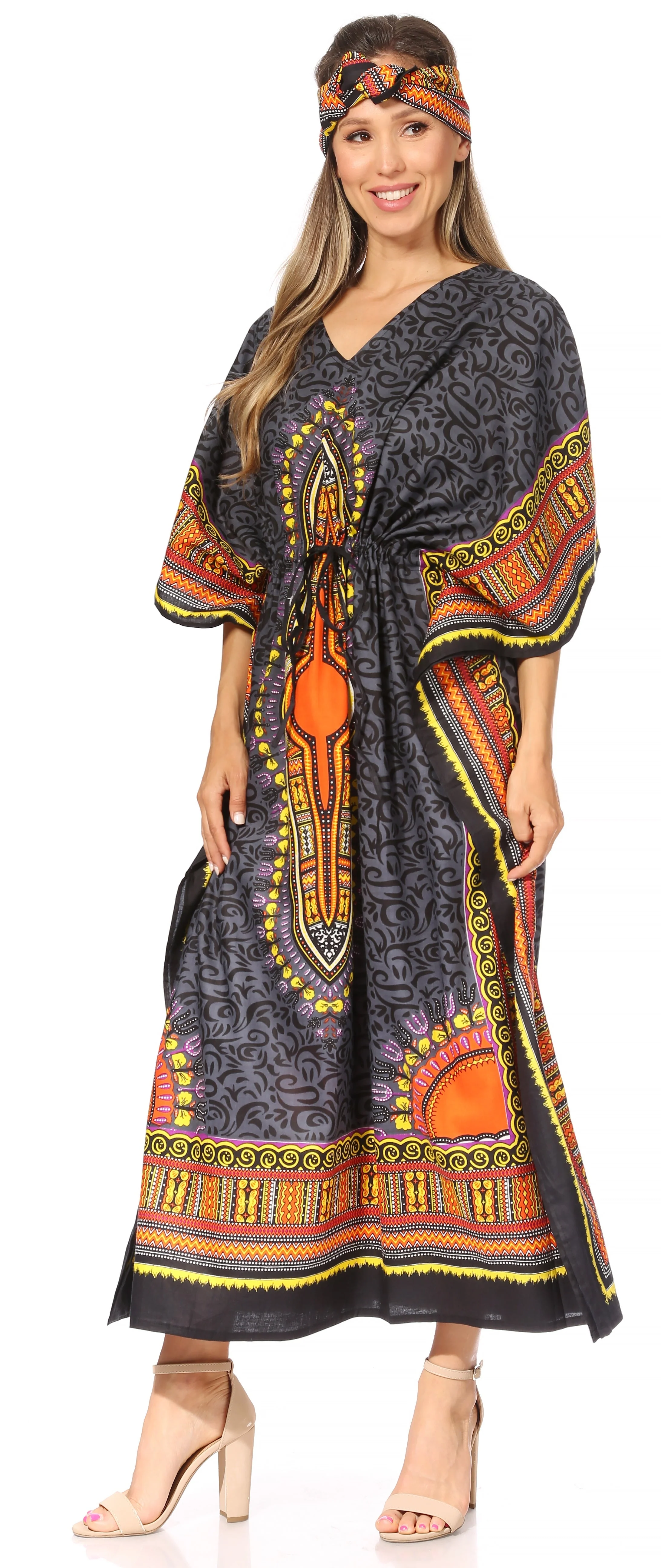 Sakkas Mera Women's Long Loose Short Sleeve Summer Casual Caftan Kaftan Dress - Image 93