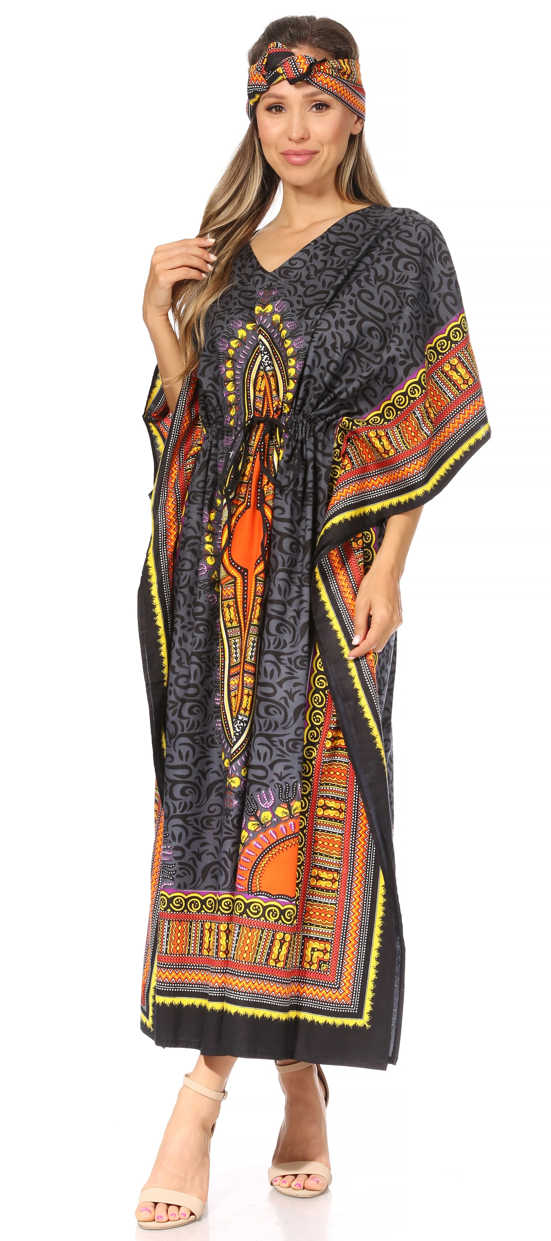 Sakkas Mera Women's Long Loose Short Sleeve Summer Casual Caftan Kaftan Dress - Image 95