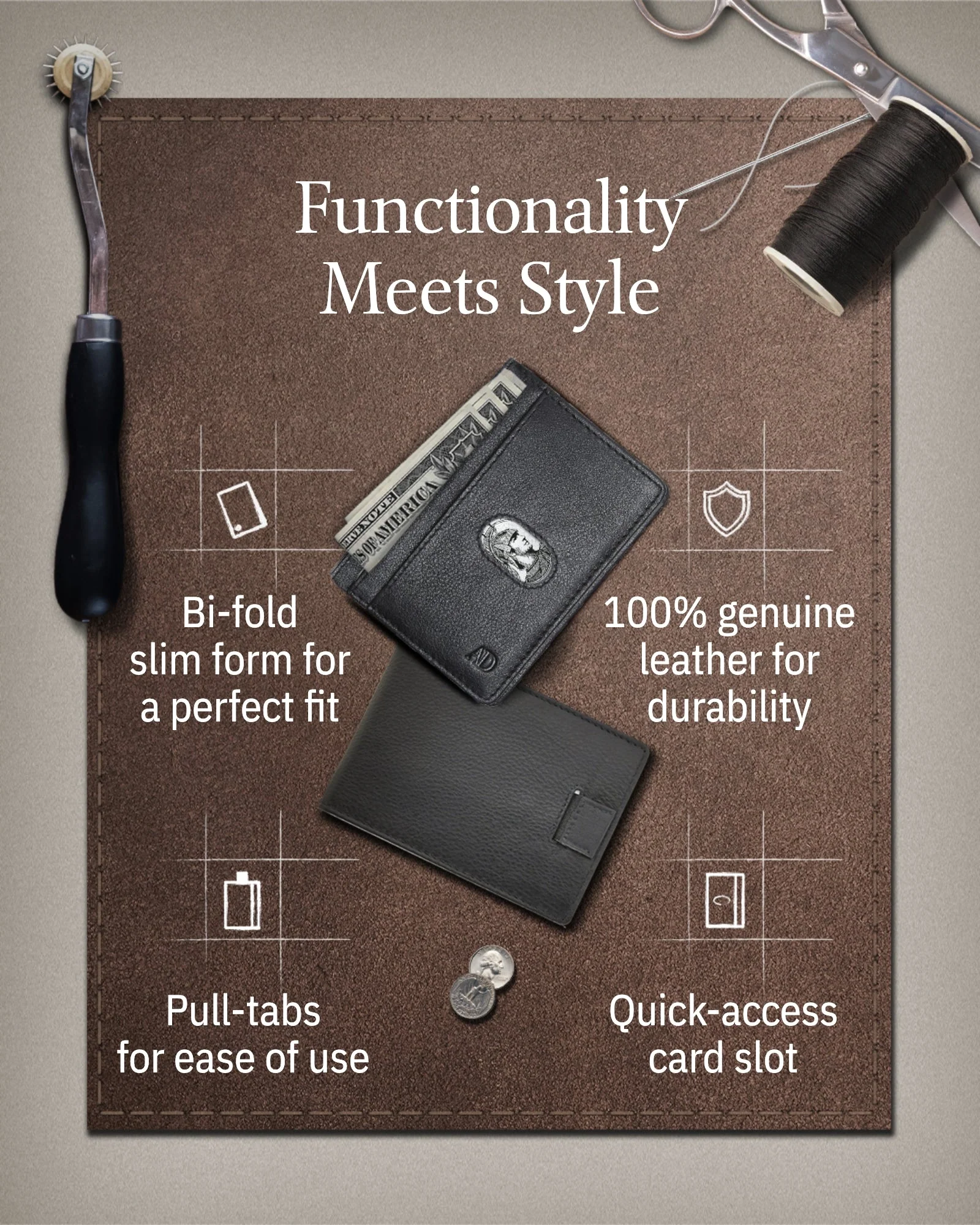 Slim Bifold Wallet With Pull Strap - Image 2