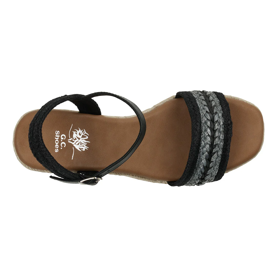 Solene Black Slingback Espadrille Wedge Sandals - Image 5