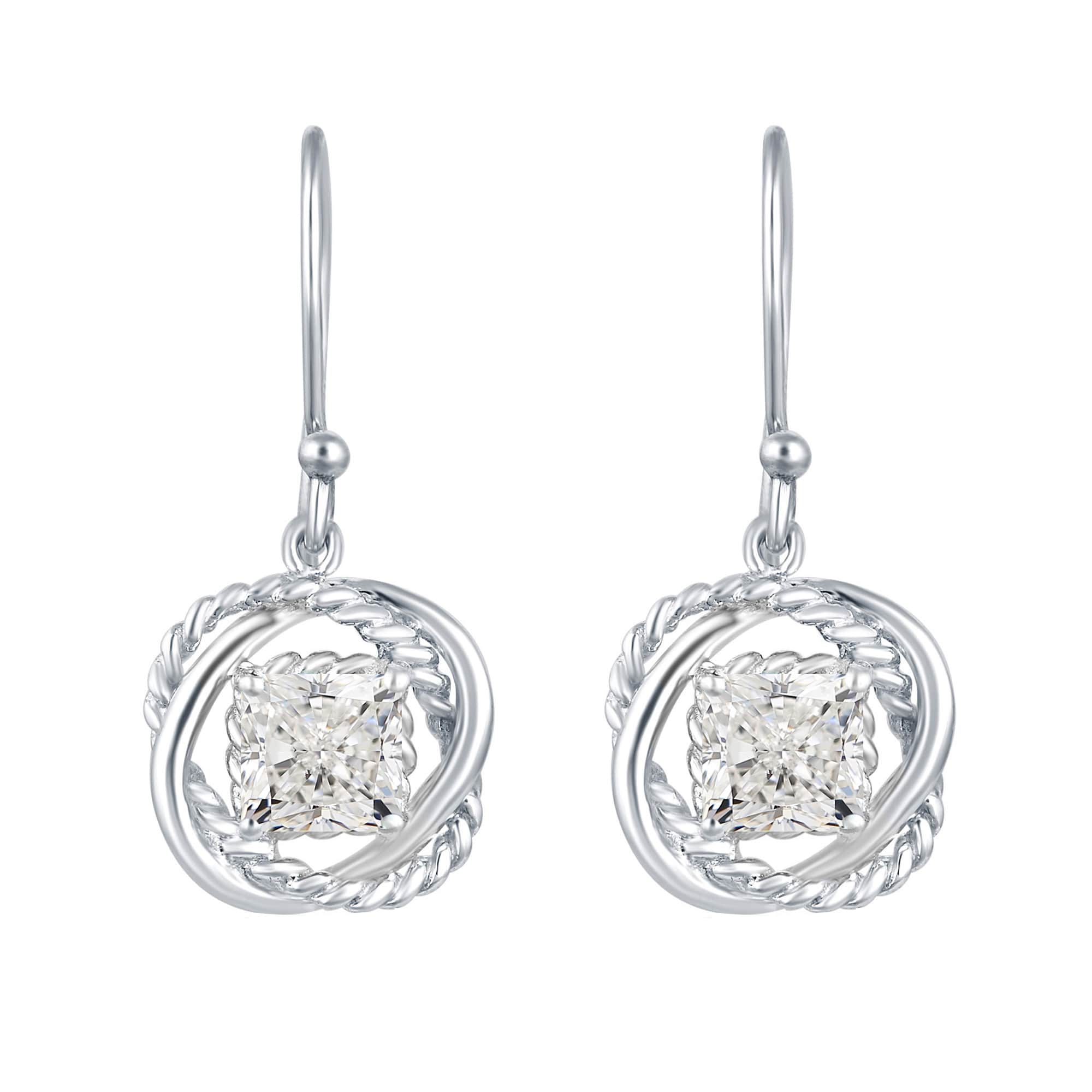 Sterling Silver Square Moissanite Twisted Wire Earrings - Image 2
