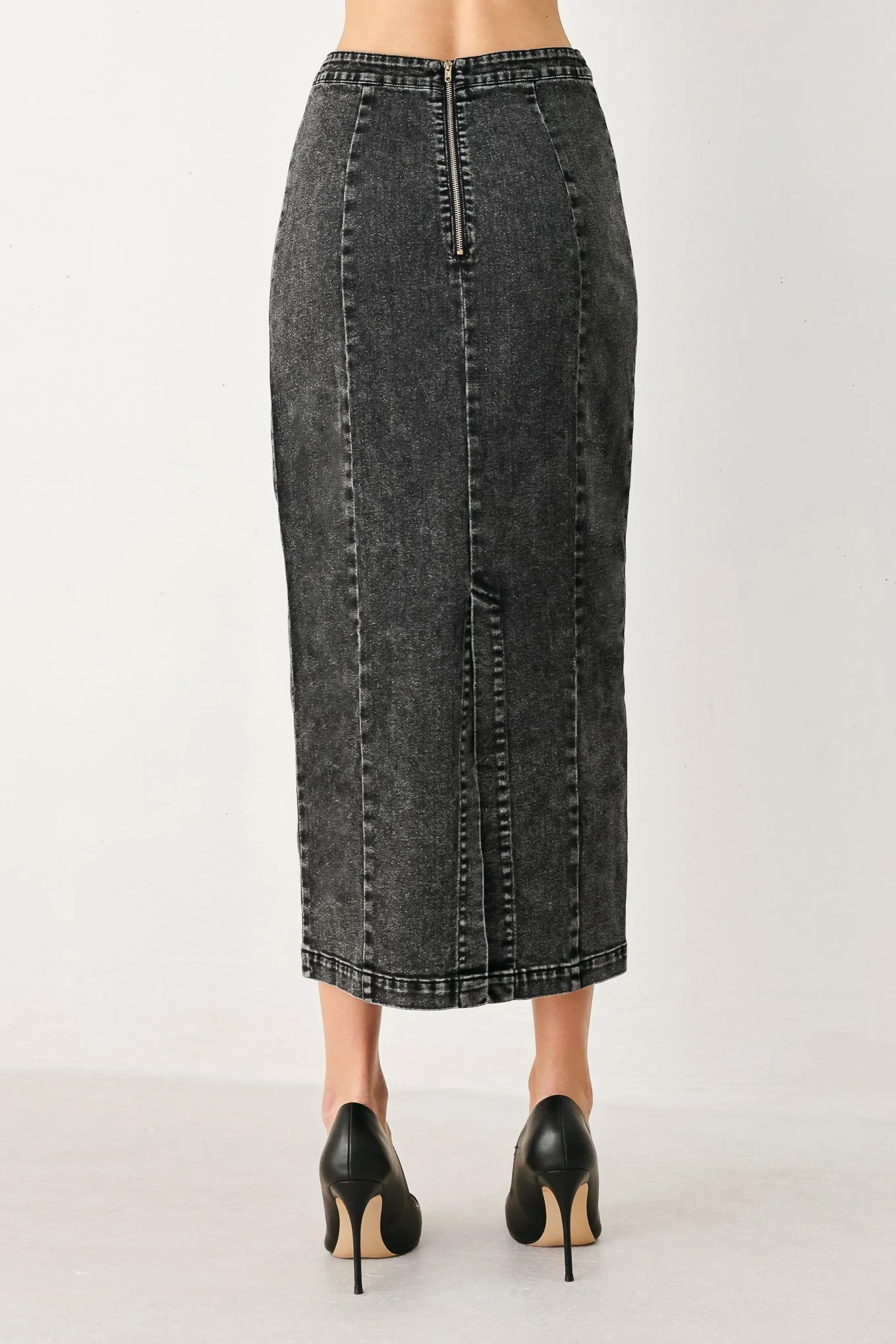 Stonewashed Denim Midi Pencil Skirt - Image 6