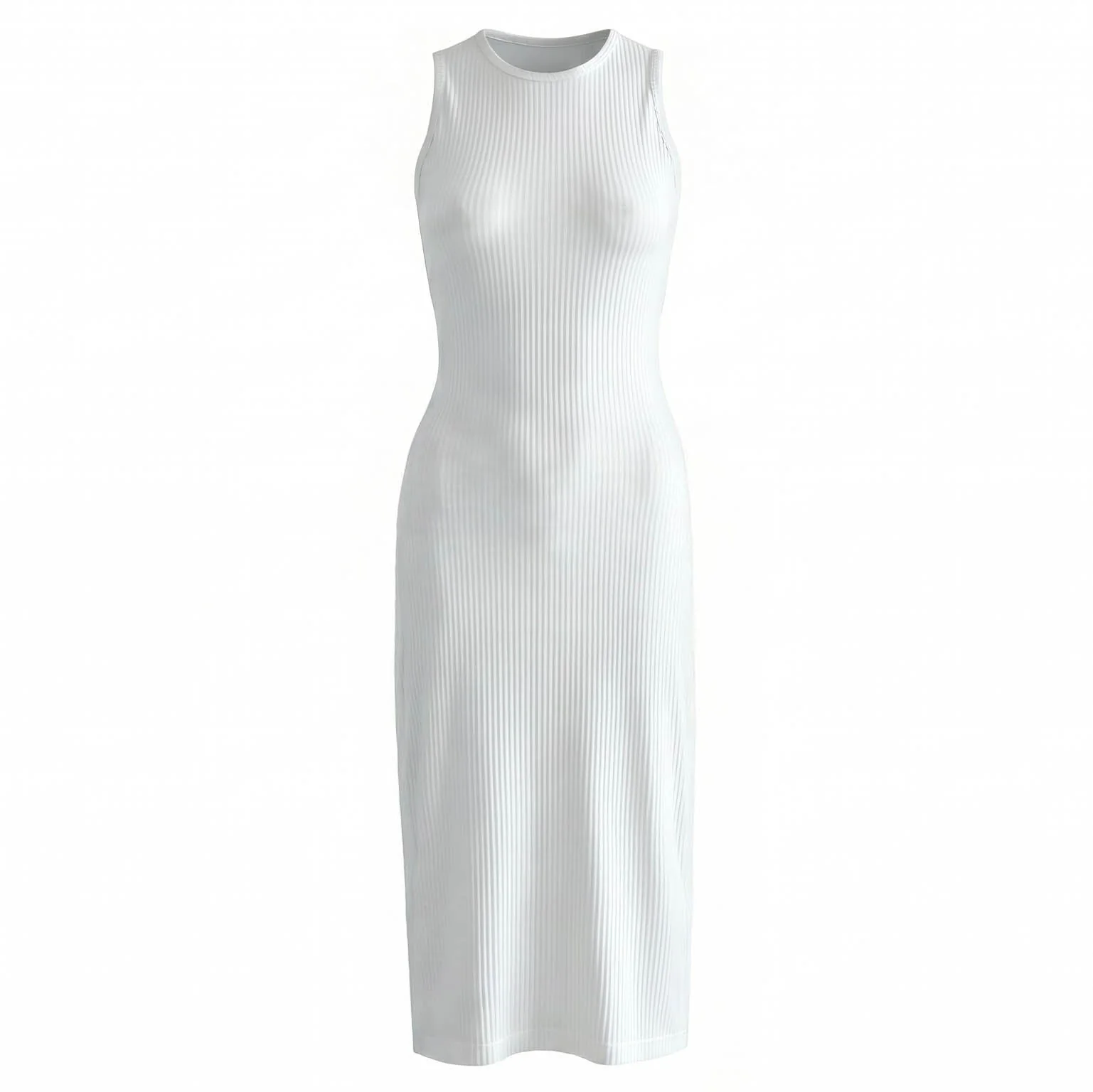 The Ola Rib Second-Skin Bodycon Midi Dress In White - Image 2