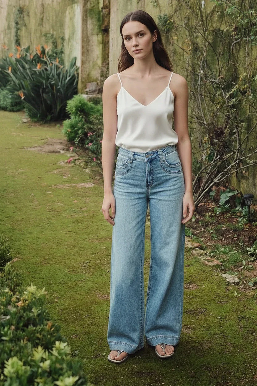 Tummy Control High Rise A-wide Leg Fit Jeans