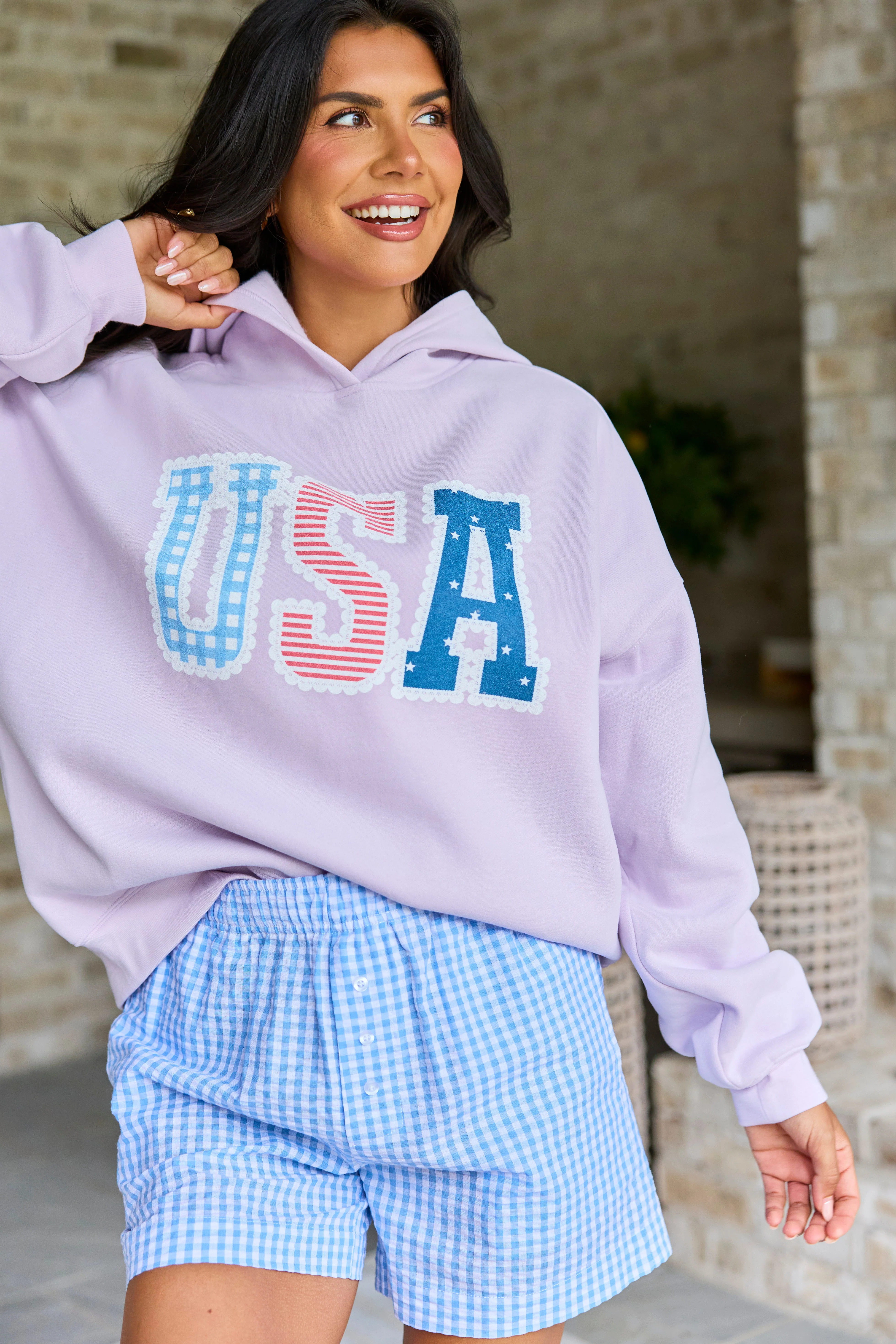 USA Lace Print Purple Graphic Hoodie - Image 3