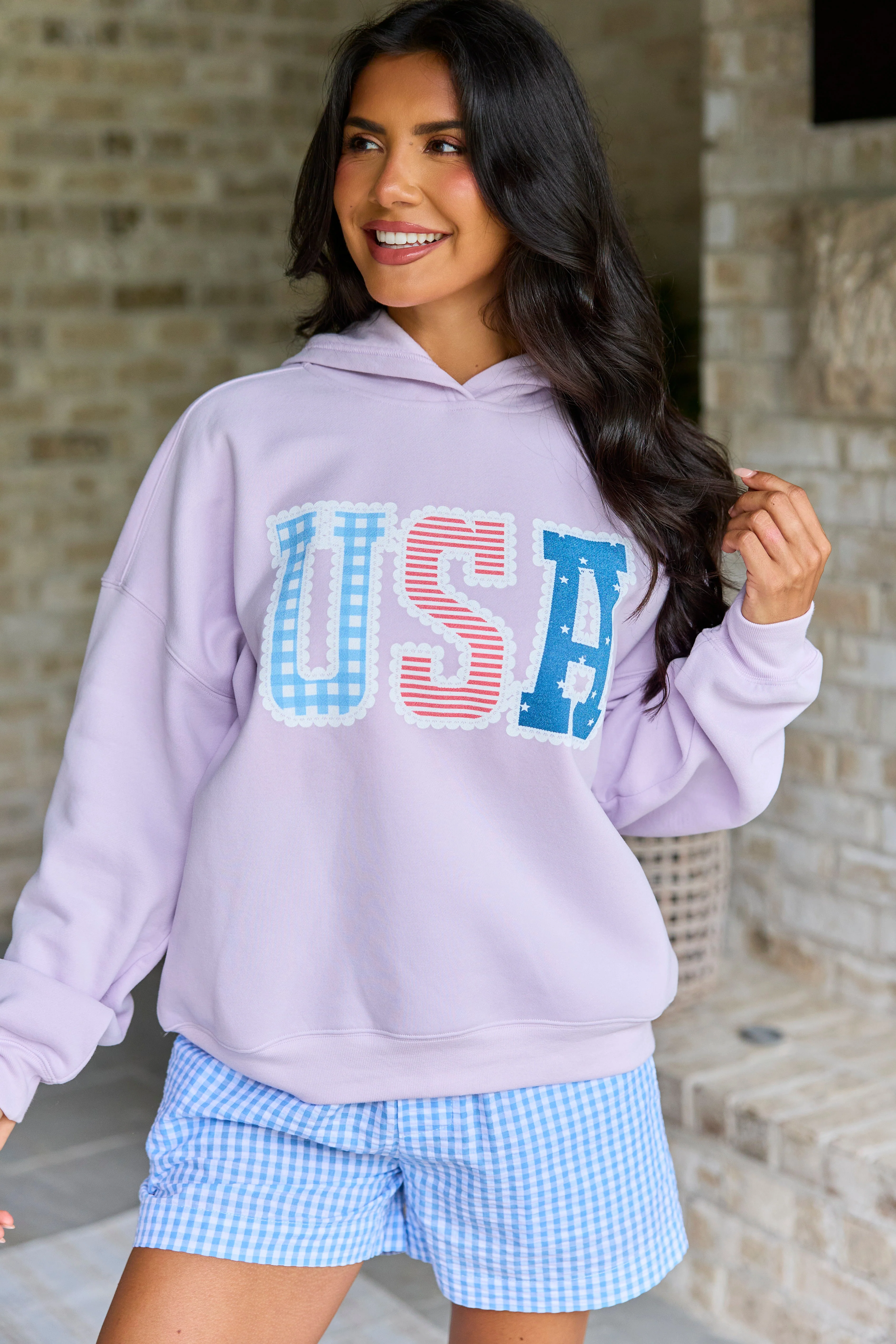 USA Lace Print Purple Graphic Hoodie - Image 5
