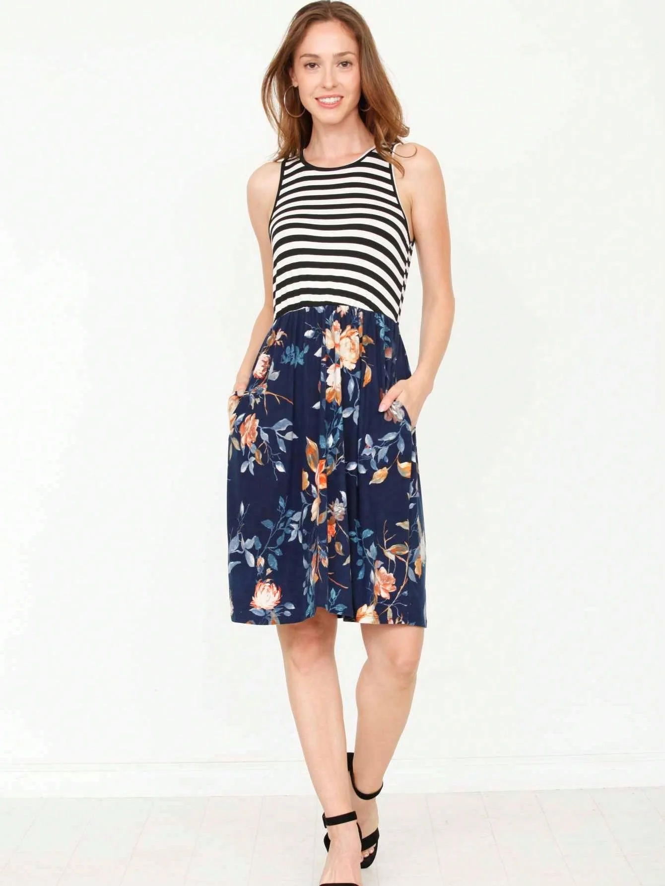 Vintage Boho Sleeveless Summer Navy Floral Shift Short Swing Aline Southern Dress | 1 XL - 3 XL Plus - Image 15