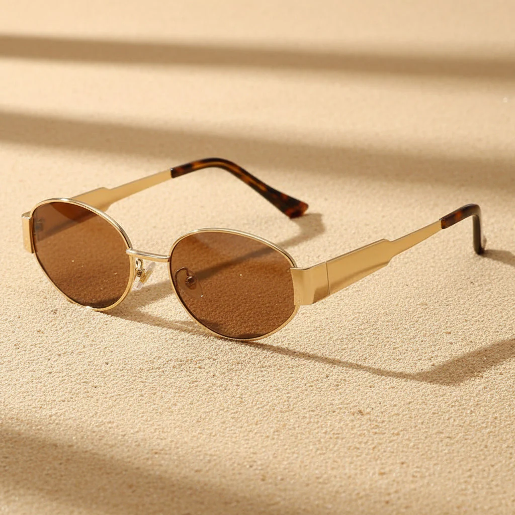 Vintage Oval Sunglasses – Light Luxury Gold & Silver Frame - Image 3